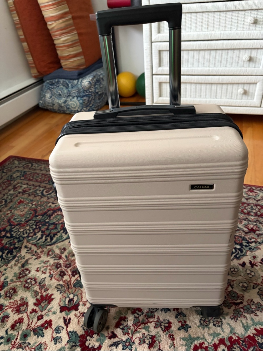 Calpak Cream Compact Spinner Carry-On with Telescoping Handle